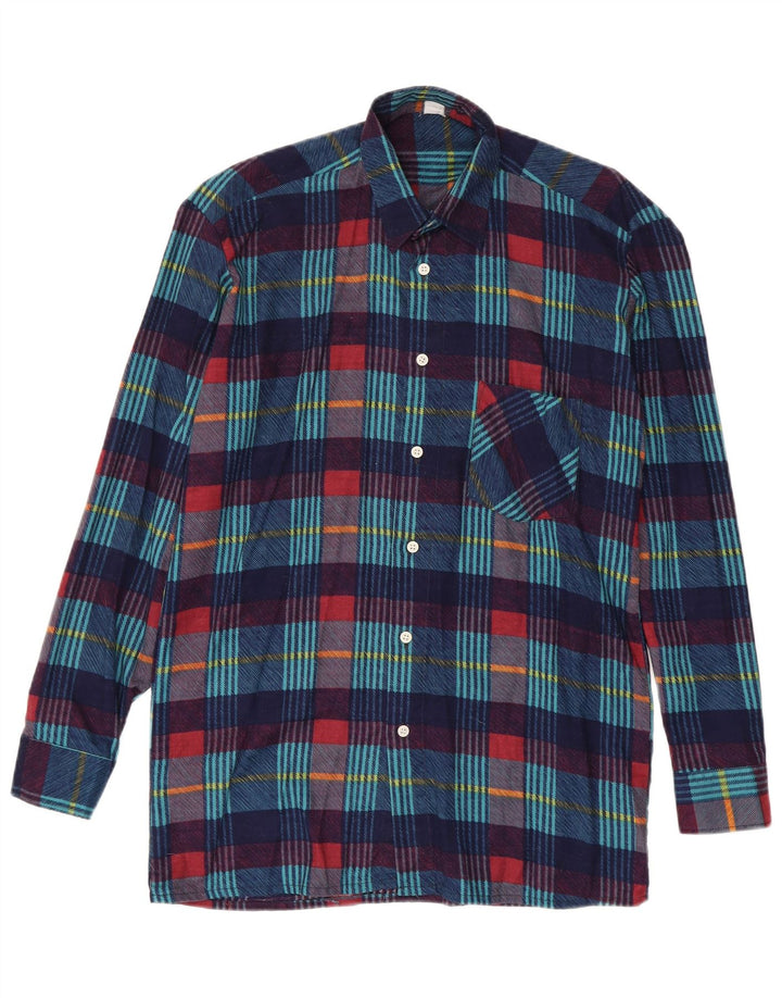 Vintage Herren Flanellhemd Größe 37/38 Kleine marineblau karierte Baumwolle