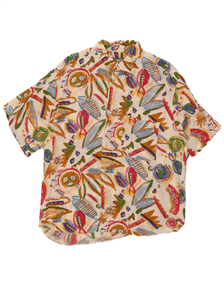 Melrose Herren-Hemd mit abstraktem Muster, kurzärmelig, Größe 43/44 XL, gebrochenes Weiß