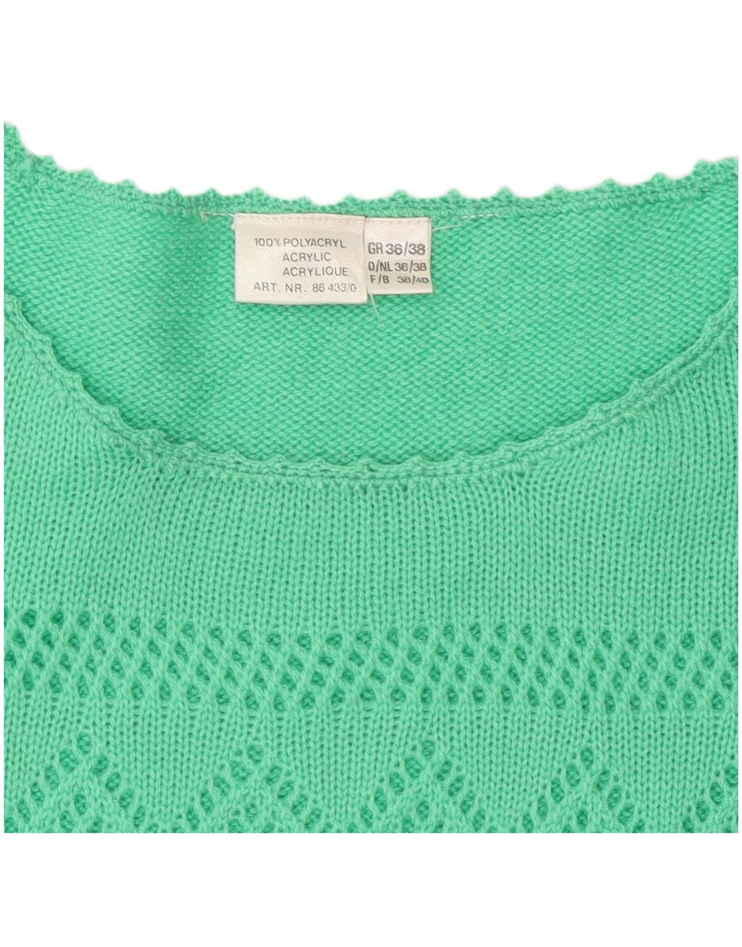Vintage Damen Kurzärmeliger Pullover mit Rundhalsausschnitt EU 38 Mittelgrün