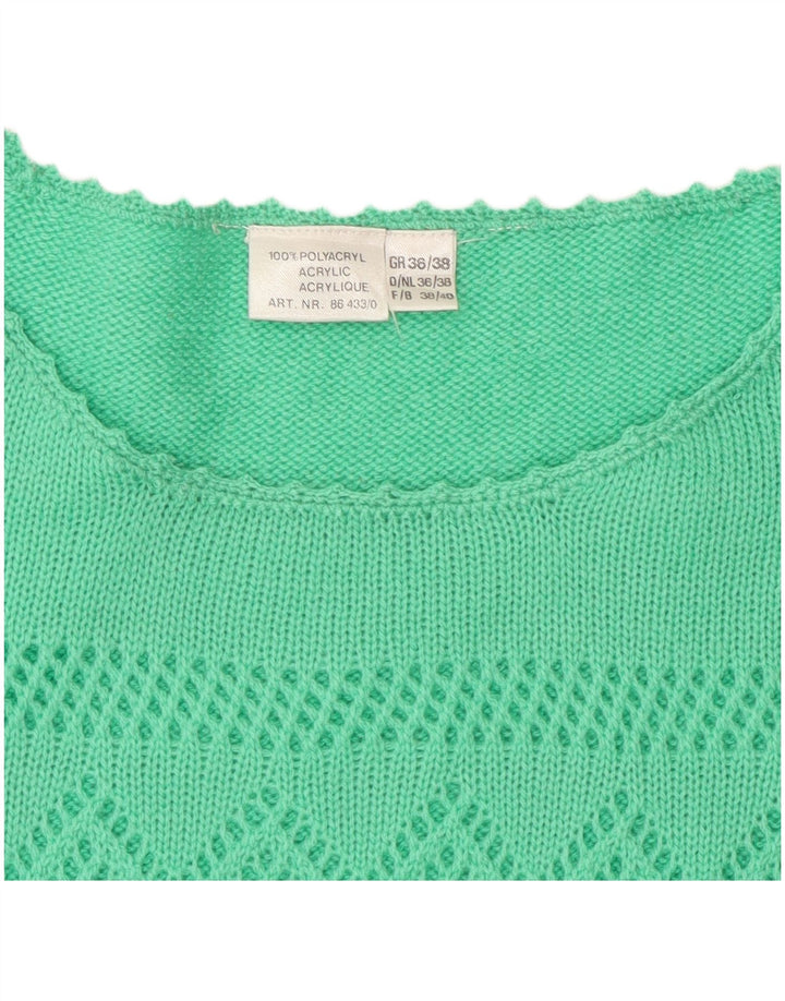 Vintage Damen Kurzärmeliger Pullover mit Rundhalsausschnitt EU 38 Mittelgrün