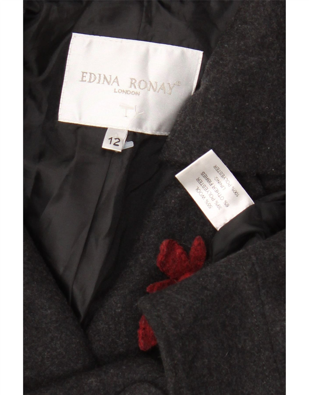 Edina Ronay Damen Crop 3/4 Ärmel Bomberjacke UK 12 Mittelgraue Wolle