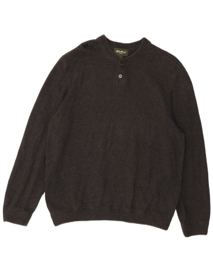 EDDIE BAUER Herren-Pullover mit Rundhalsausschnitt, XL, graue Baumwolle