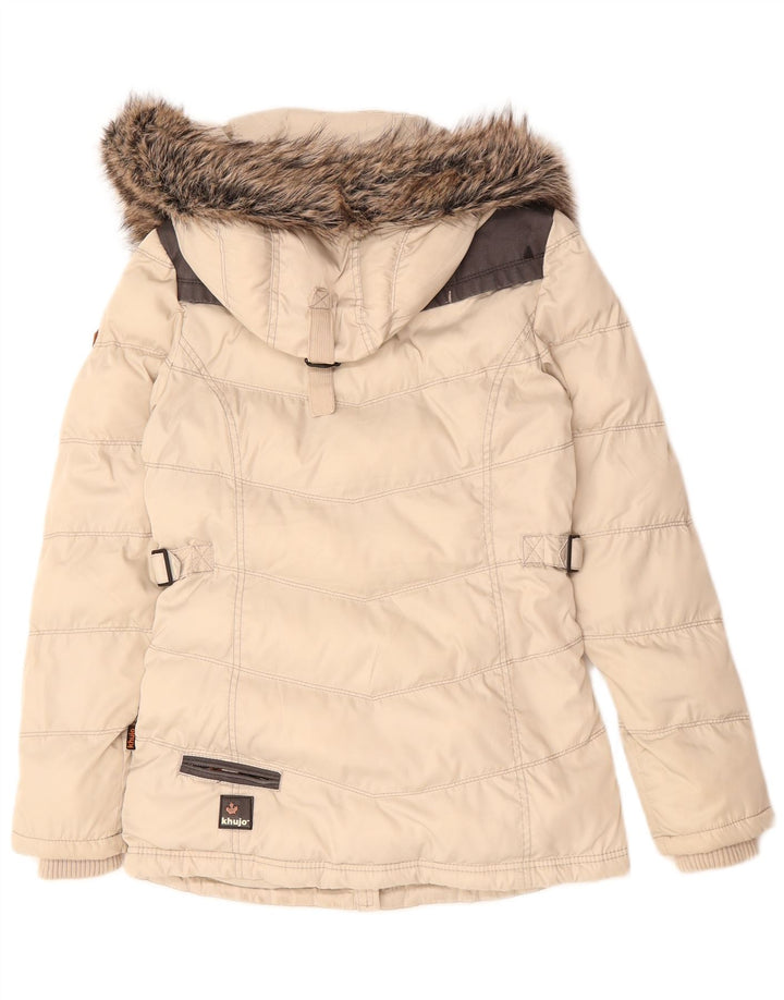 KHUJO Damen-Kapuzen-Übergröße, wattierte Jacke, UK 10, Größe S, Beige, Polyester