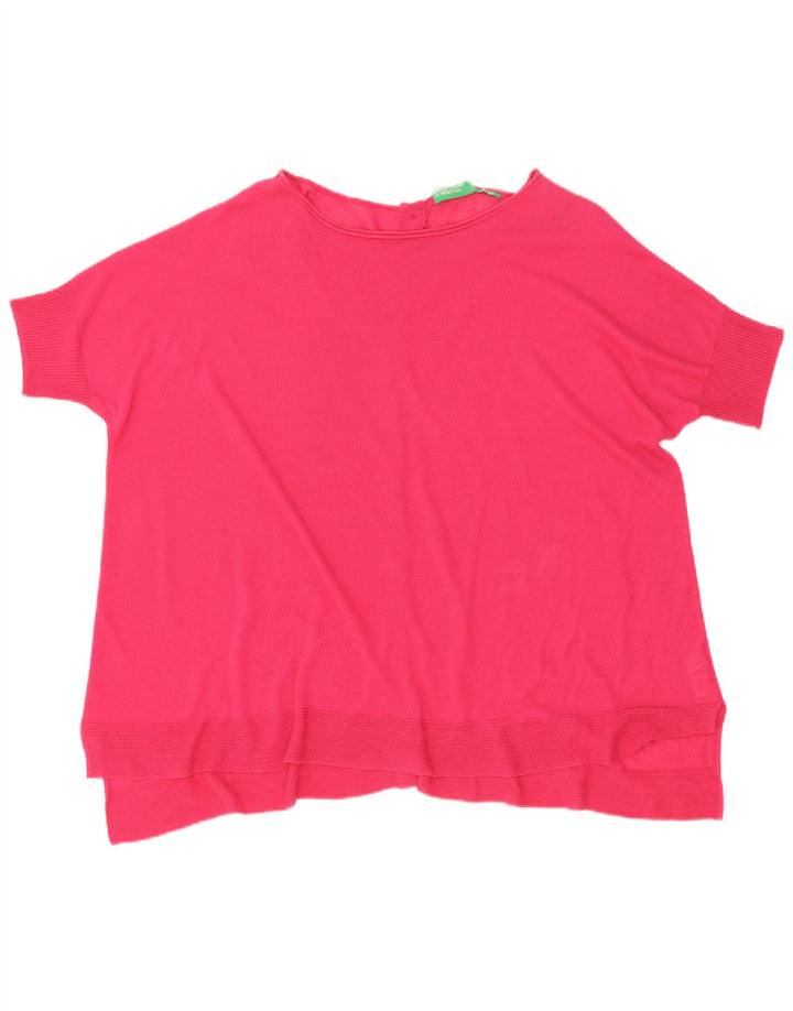 Benetton Damen-Strickjacke, kurzärmelig, übergroß, Gr. 14, Mittelrosa