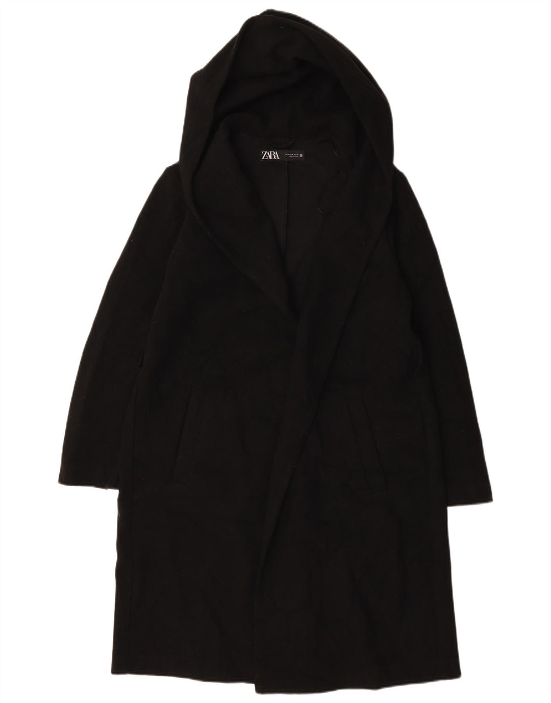 Zara Womens Hooded Open Overcoat UK 14 Mittelschwarzes Polyester