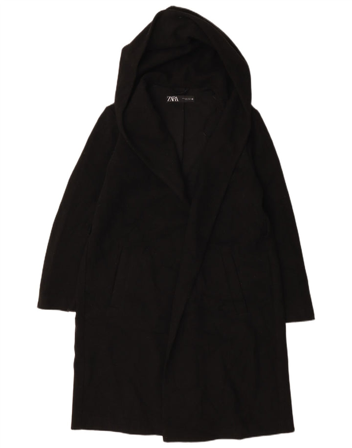 Zara Womens Hooded Open Overcoat UK 14 Mittelschwarzes Polyester