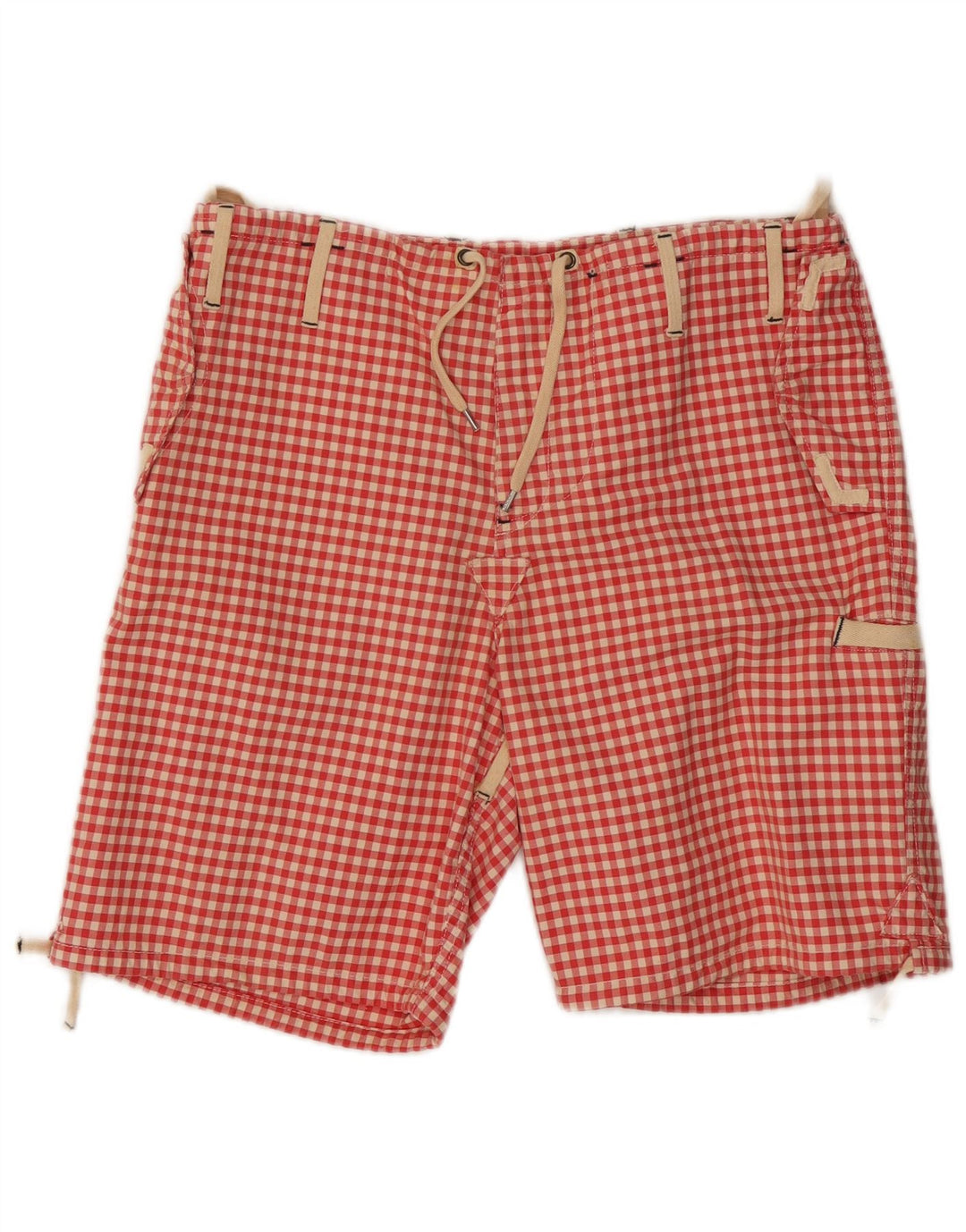 Vintage Herren Cargo Shorts W34 Große rote Gingham-Baumwolle