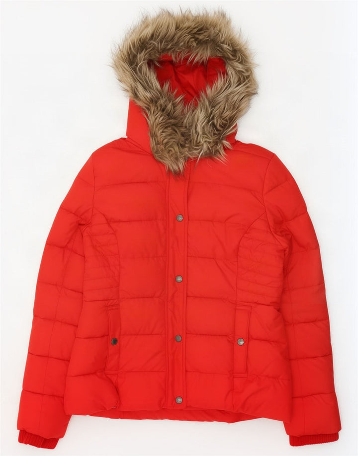 Abercrombie & Fitch Wattierte Damenjacke mit Kapuze, UK 16, Größe L, Rot, Polyester