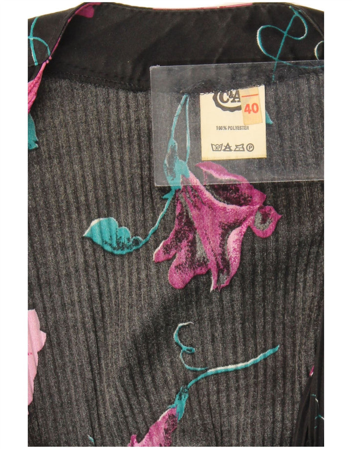 C&A Damen-Maxikleid mit 3/4-Ärmeln, EU 40, Mittelschwarzes, geblümtes Polyester