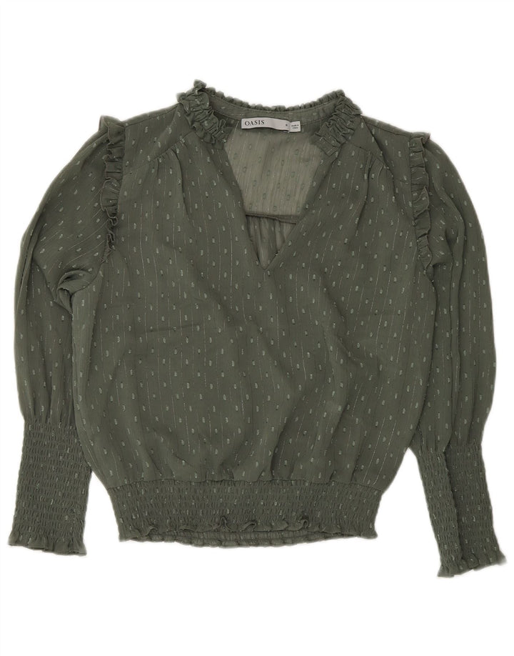 Oasis Langarm-Blusenoberteil für Damen, Größe S, Khaki, gepunktet, Polyester