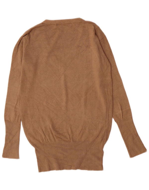 Zara Damen-Pullover mit V-Ausschnitt, UK 12, Medium Beige, Viskose