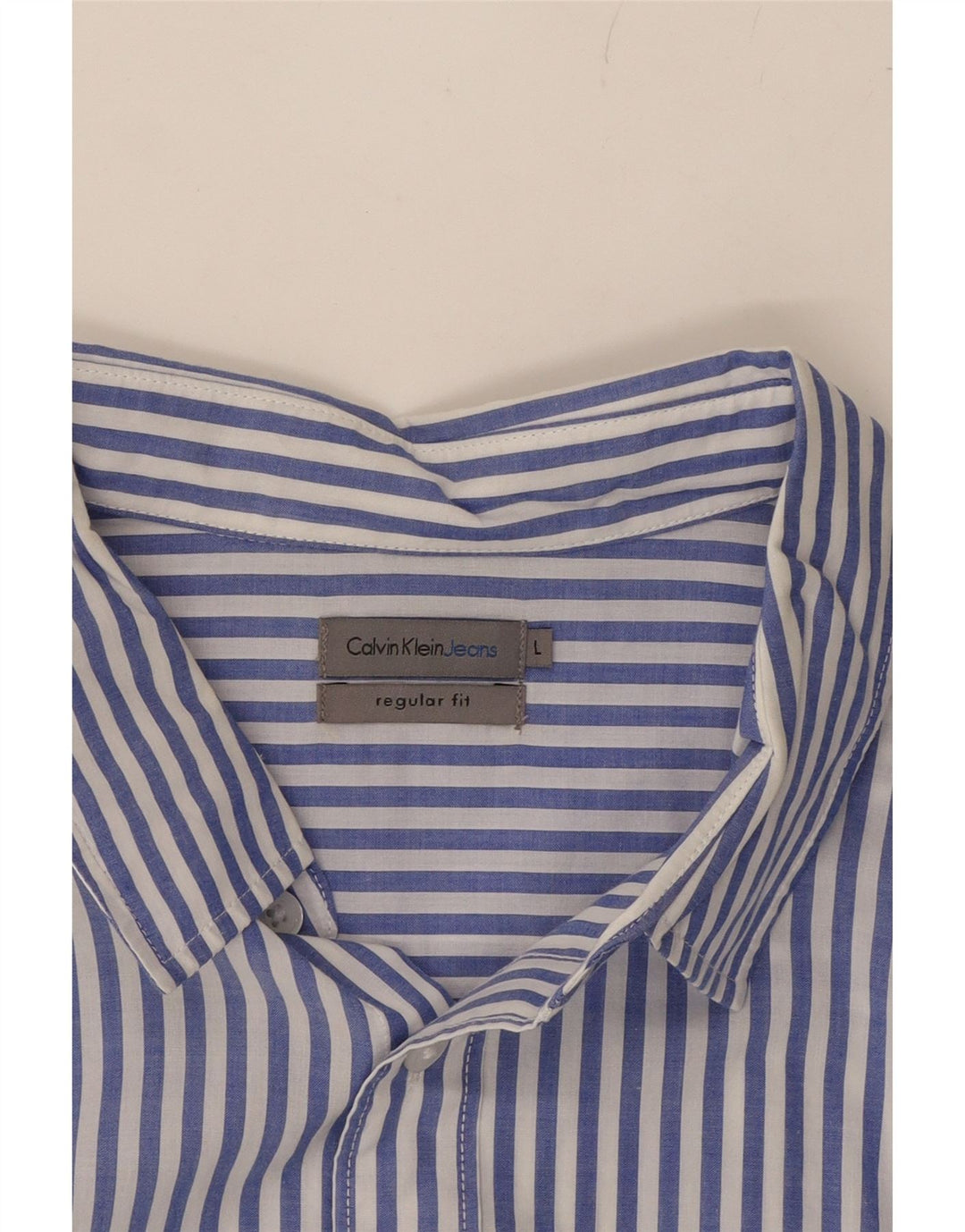 CALVIN KLEIN JEANS Mens Regular Fit Shirt Large Blue Striped Cotton Vintage Calvin Klein Jeans and Second-Hand Calvin Klein Jeans from Messina Hembry 
