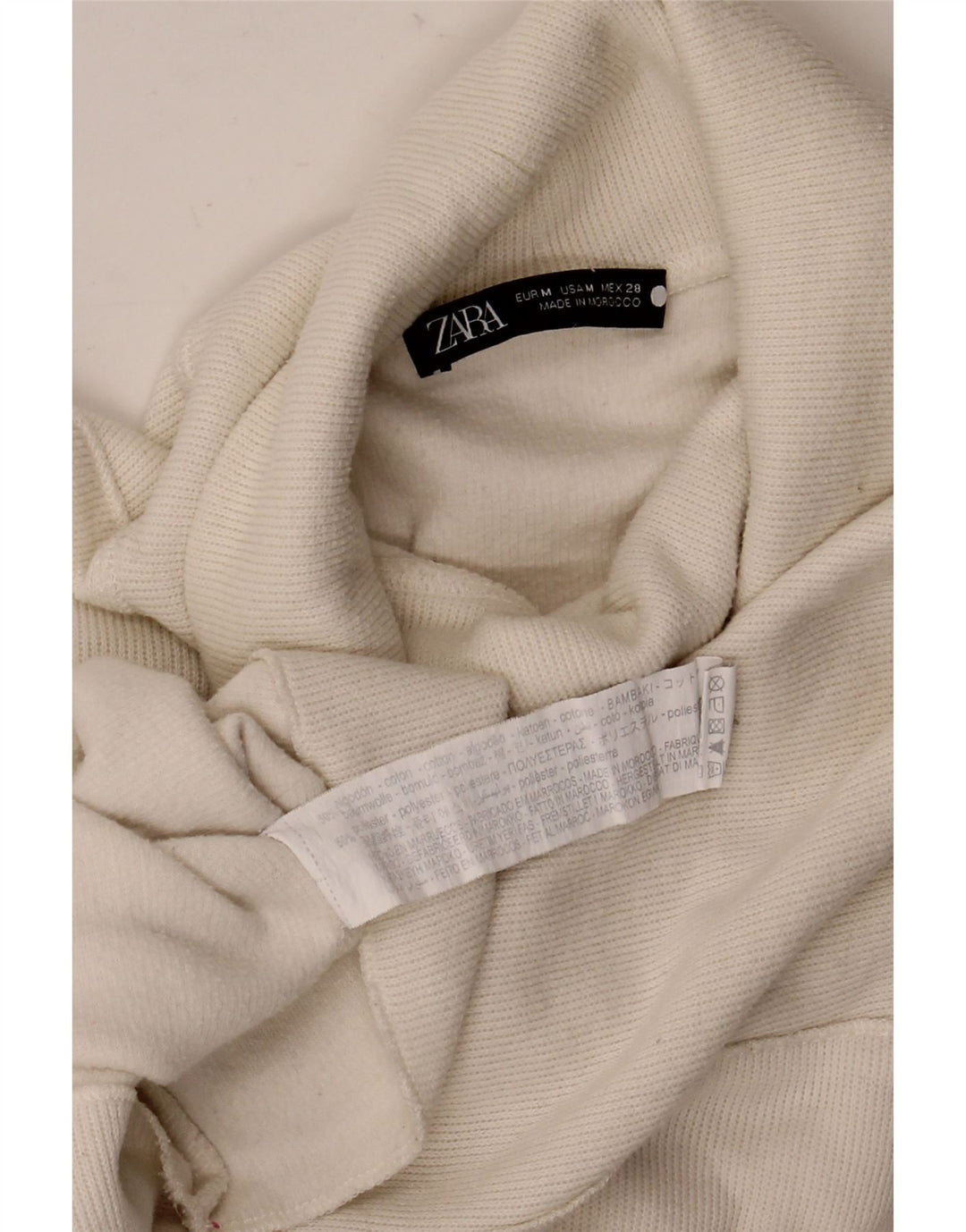 Zara Damen Übergroßes Crop Top Langarm UK 14 Mittelweiße Baumwolle