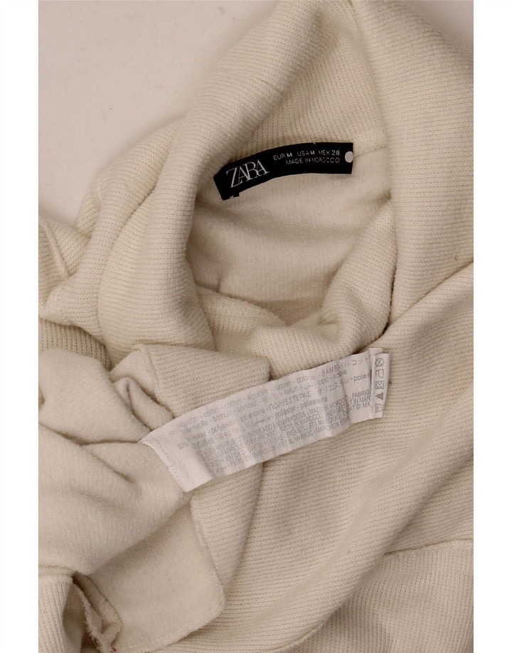 Zara Damen Übergroßes Crop Top Langarm UK 14 Mittelweiße Baumwolle