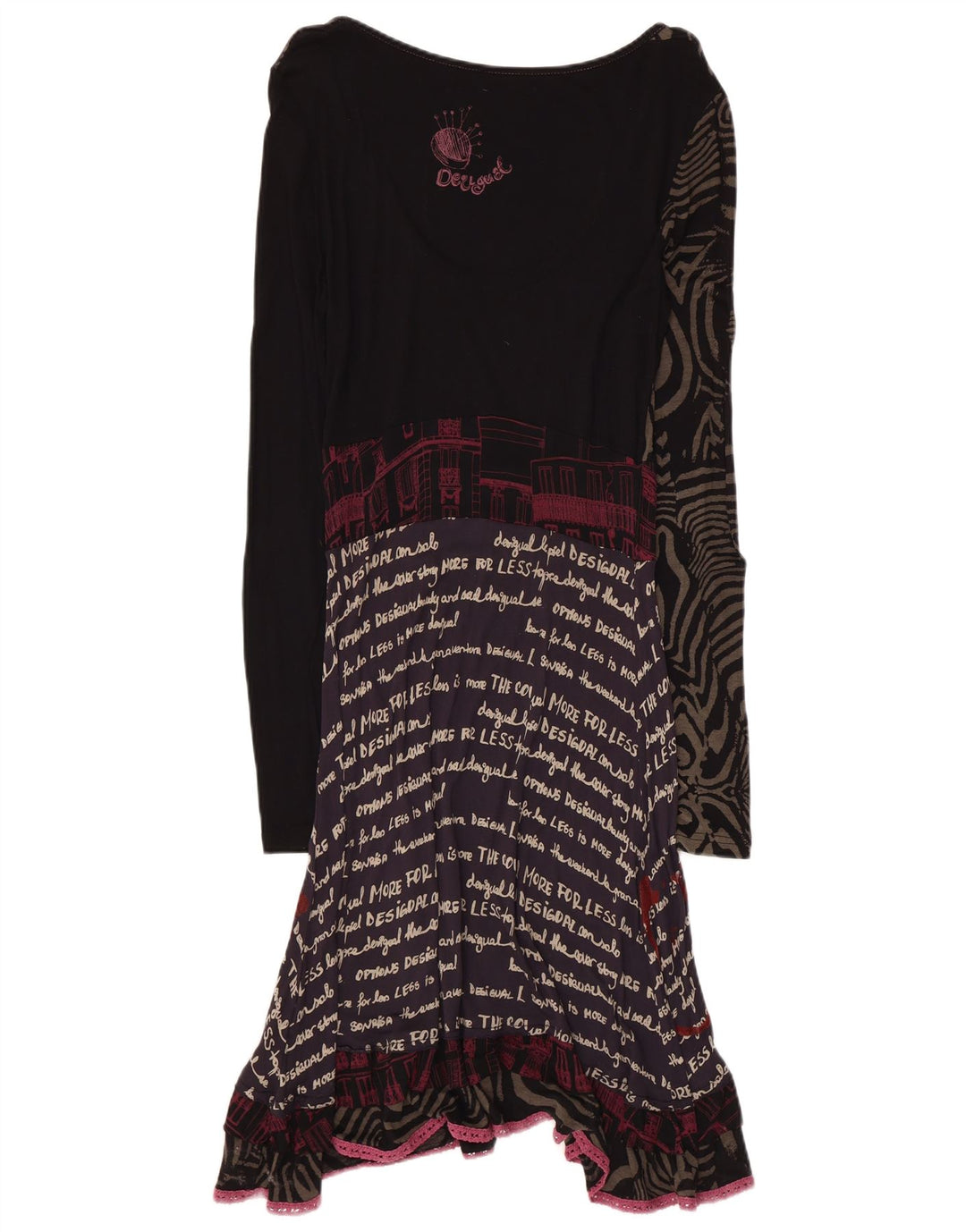 Desigual Damen Grafik-A-Linien-Kleid UK 14 Large Schwarz Patchwork