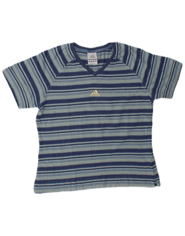 Adidas Damen Crop Graphic T-Shirt Top UK 12 Mittelblau gestreift aus Baumwolle