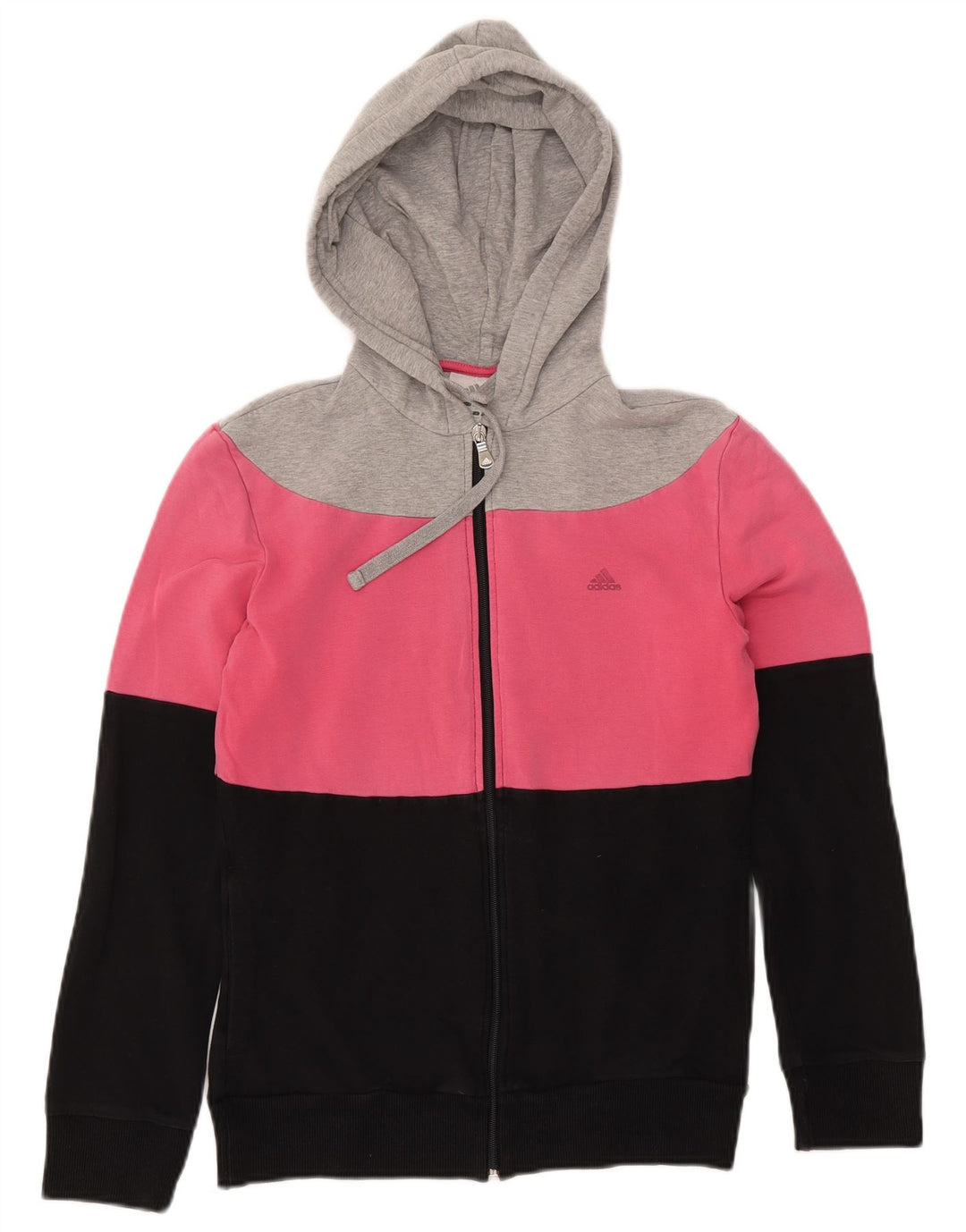ADIDAS Damen-Kapuzenpullover mit Reißverschluss, UK 12, mittelgroß, mehrfarbig, Farbblock