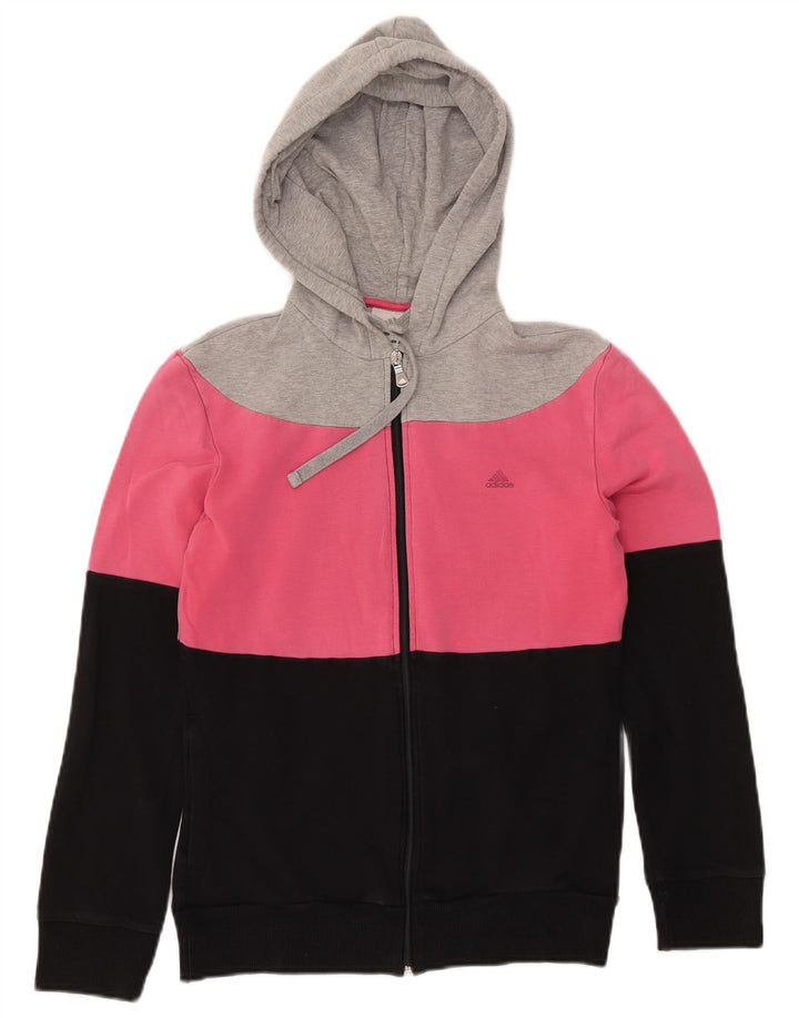 ADIDAS Damen-Kapuzenpullover mit Reißverschluss, UK 12, mittelgroß, mehrfarbig, Farbblock