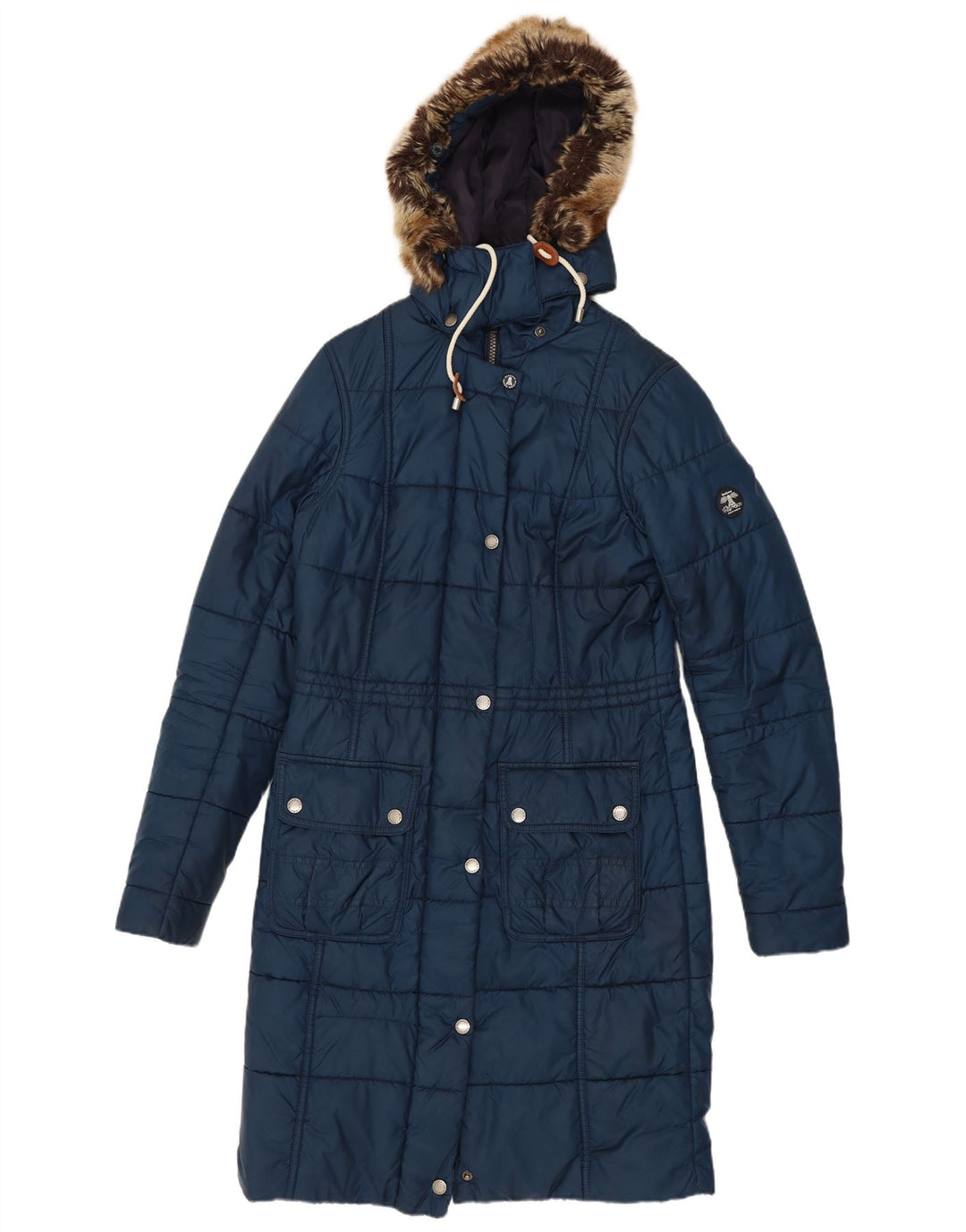 Barbour Wattierter Mantel mit Kapuze für Damen, UK 8, Größe S, Marineblau, Polyester