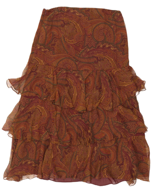 Ralph Lauren Damen Rüschenrock US 8 Medium W32 Braune Paisley-Seide