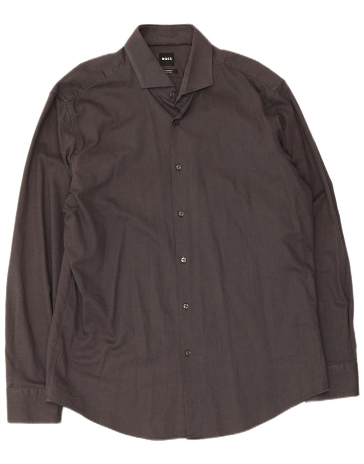 Hugo Boss Herren-Hemd mit normaler Passform, Größe 43 17 XL, graue Baumwolle