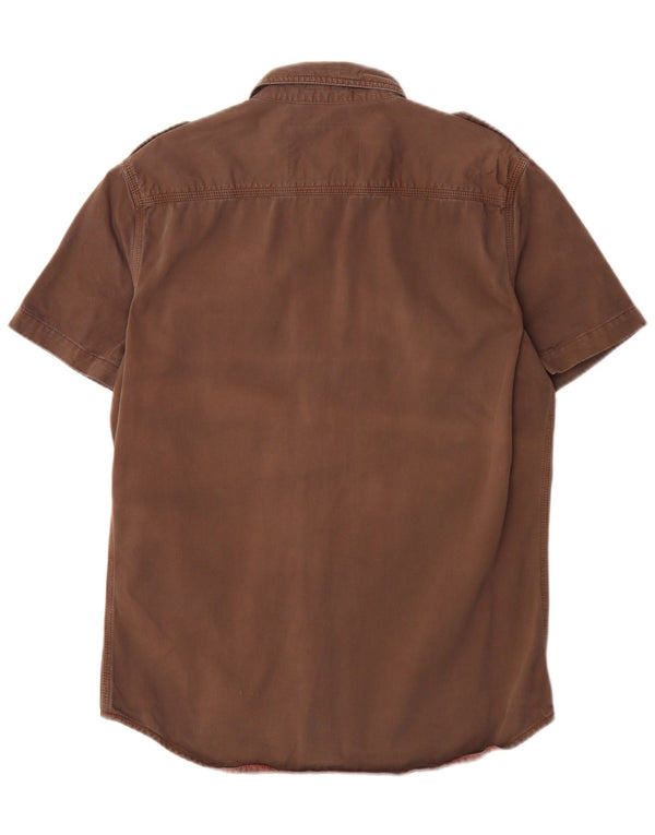 Superdry Herren-Kurzarm-Militärhemd, groß, braune Baumwolle, Army