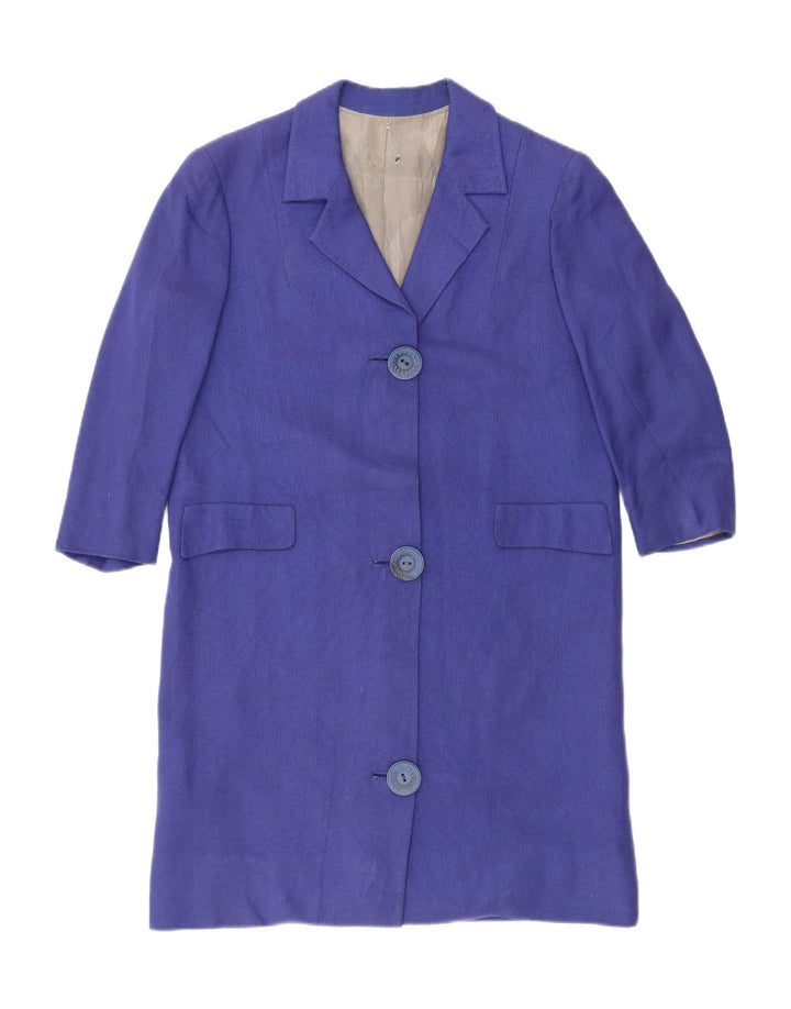 VINTAGE Womens 3/4 Sleeve Overcoat UK 12 Medium Blue Retro Vintage Vintage and Second-Hand Vintage from Messina Hembry 