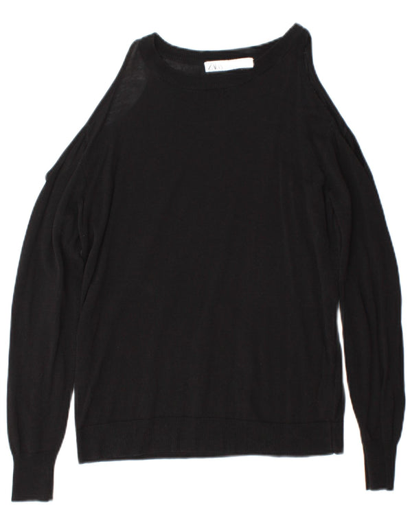 Zara Damen-Pullover mit U-Boot-Ausschnitt, UK 12, mittelschwarz, Baumwolle