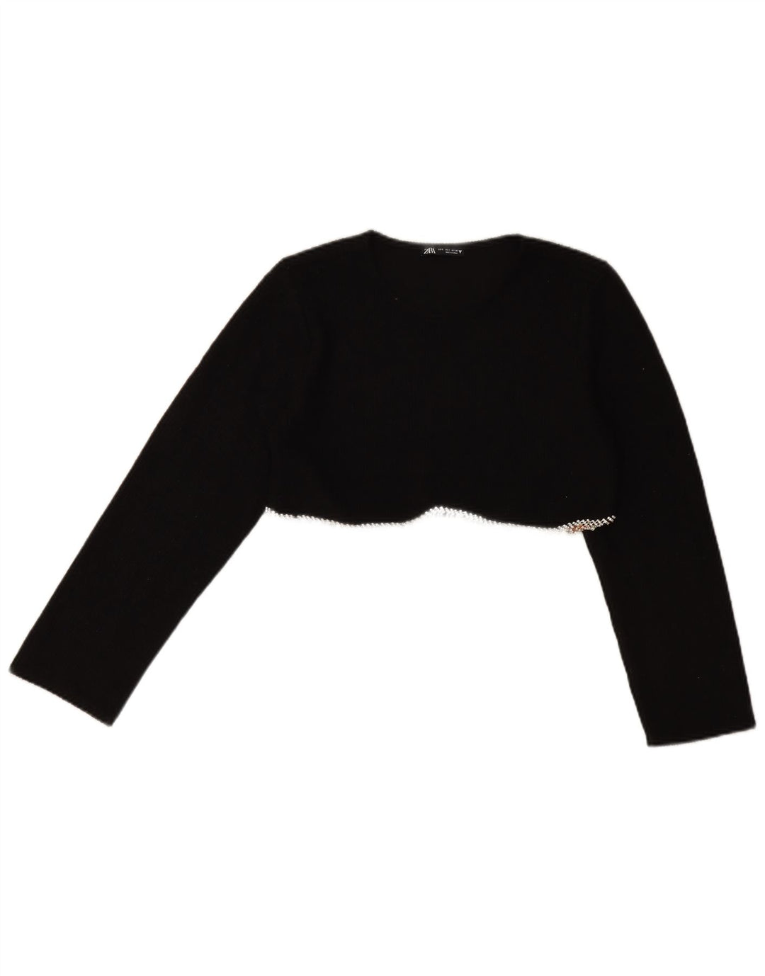 Zara Damen Langarm-Crop-Top UK 10 Small Schwarz