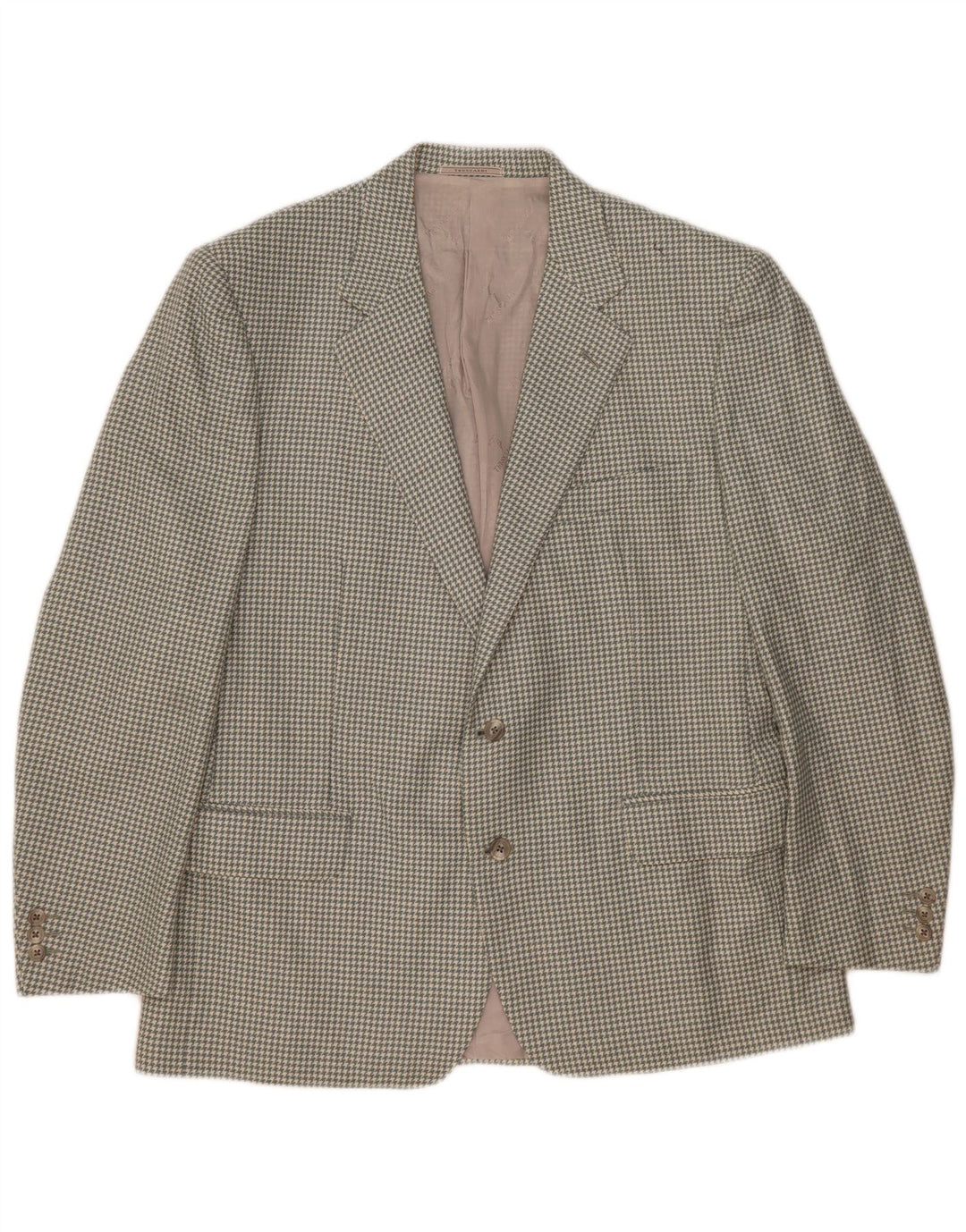 Trussardi Herren-Blazer mit 2 Knöpfen, UK 40, Größe L, graue Wolle mit Hahnentrittmuster