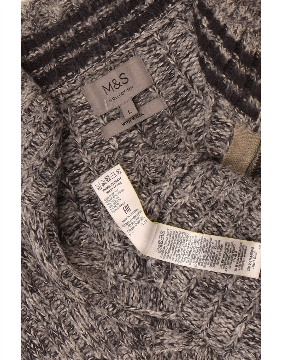 Marks & Spencer Damen-Pullover mit Reißverschluss am Hals, Gr. 42, Größe L, Grau meliert
