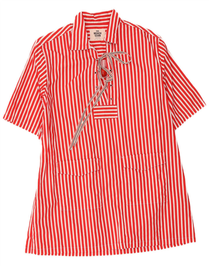 Vintage Damen Etuikleid UK 14 Mittelrote Nadelstreifen-Baumwolle