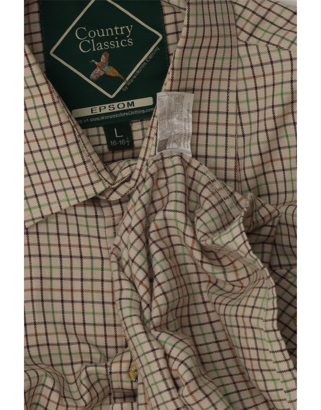 Vintage Herrenhemd Größe 16 1/2 Large Beige Karo Polyester