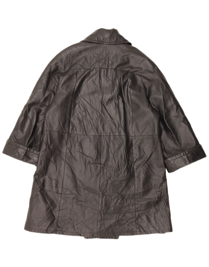 VINTAGE Damen Ledermantel IT 48 XL Schwarz