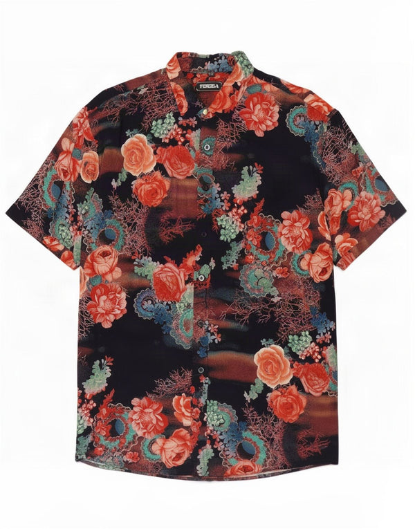 Vintage Herren Kurzarmhemd 3XL Mehrfarbig geblümt