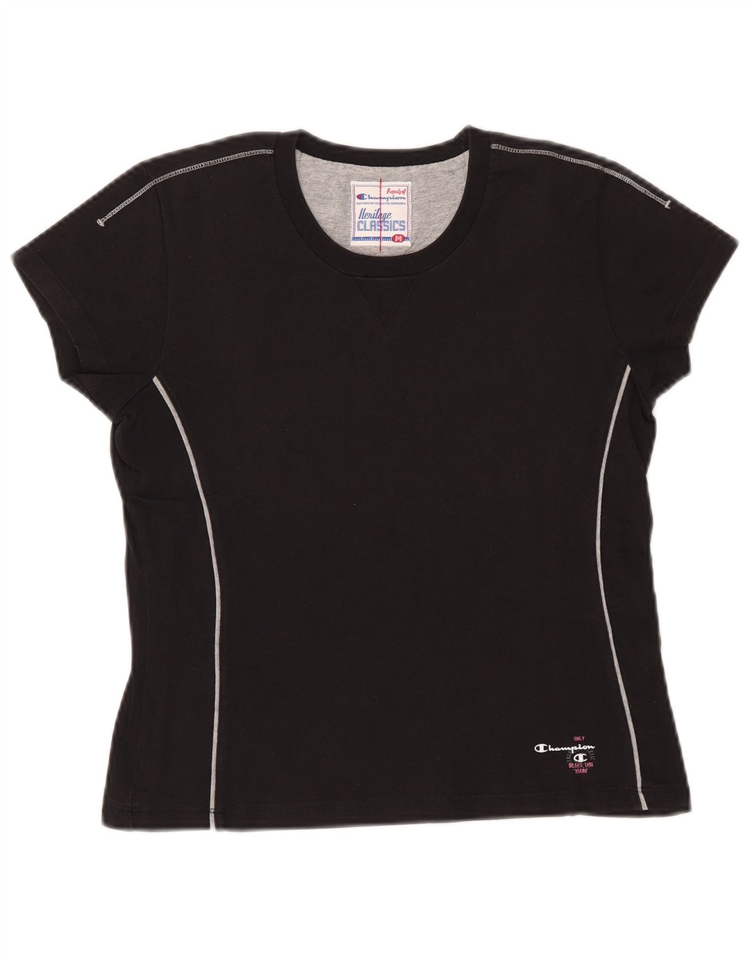 CHAMPION Damen Heritage Classics Crop T-Shirt Top UK 12 Medium Schwarz