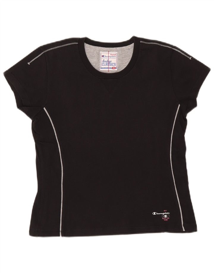 CHAMPION Damen Heritage Classics Crop T-Shirt Top UK 12 Medium Schwarz