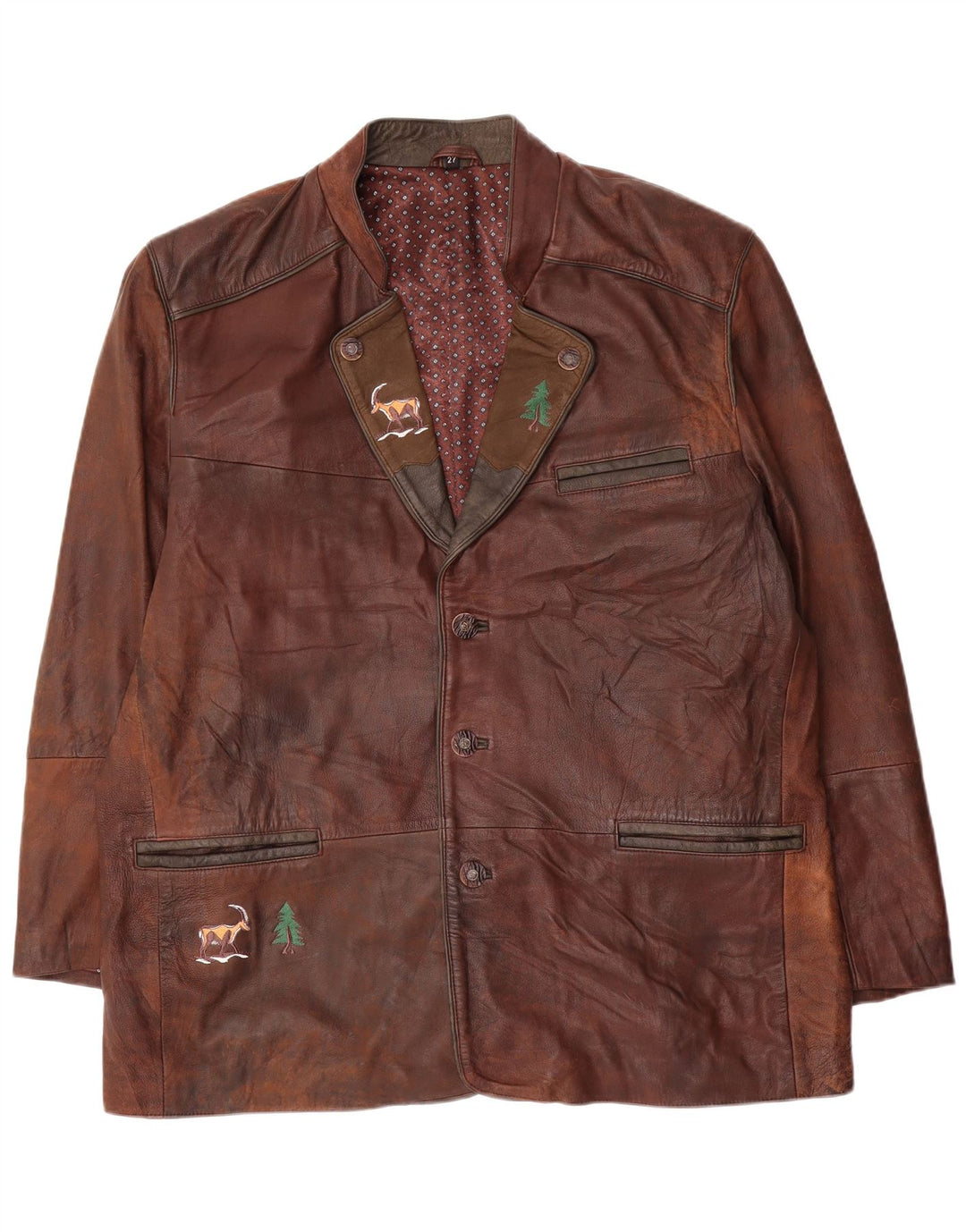 Vintage Herren Lederjacke UK 44 2XL Braunes Batikleder