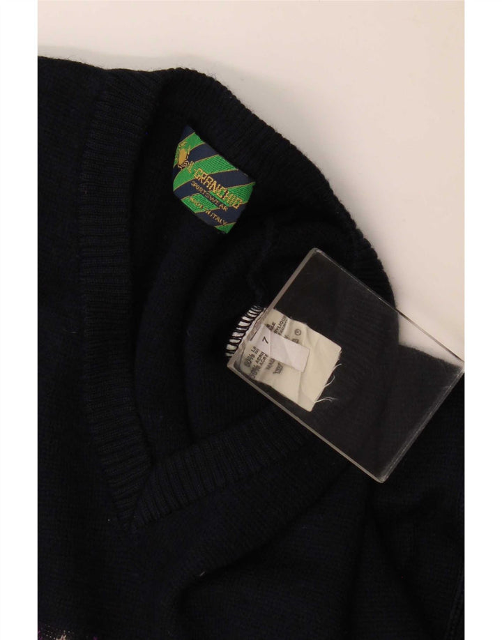 Il Granchio Herren-Pullover mit V-Ausschnitt, mittleres Marineblau, Argyle-/Diamant-Wolle