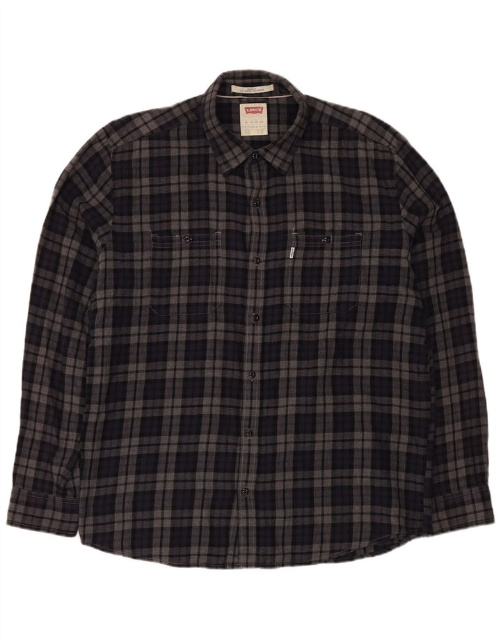 LEVI'S Herren Modern Fit Flanellhemd XL Marineblau kariert