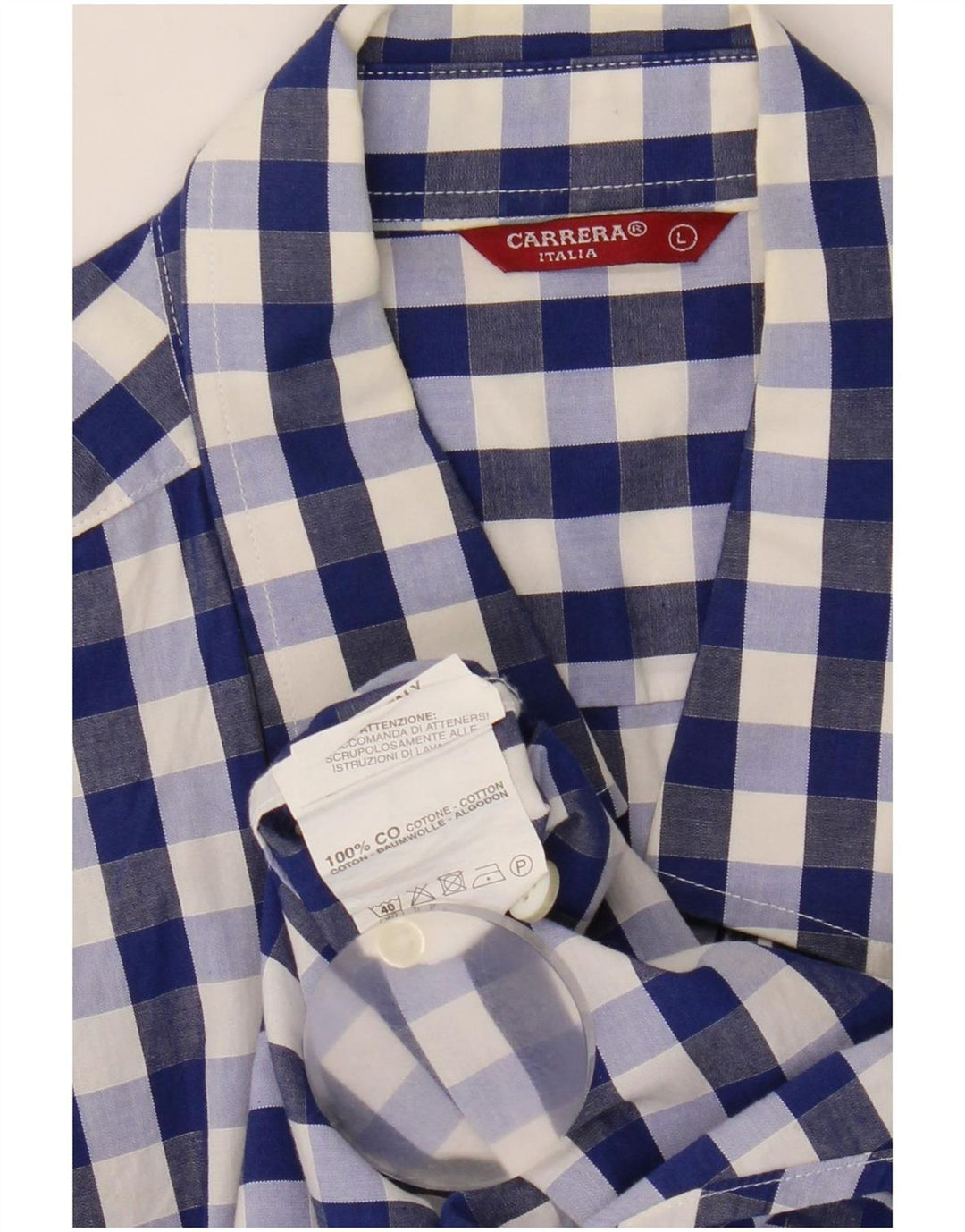 Carrera Herren-Kurzarmhemd, große blaue Gingham-Baumwolle