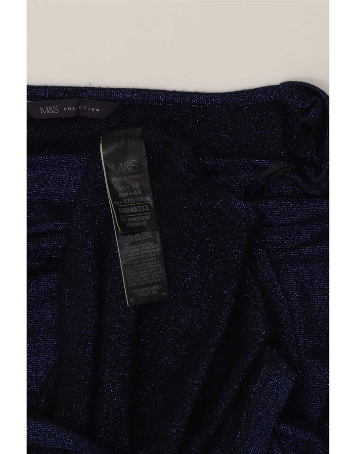 Marks & Spencer Damen Longline Top 3/4 Ärmel UK 16 Large Blaue Viskose