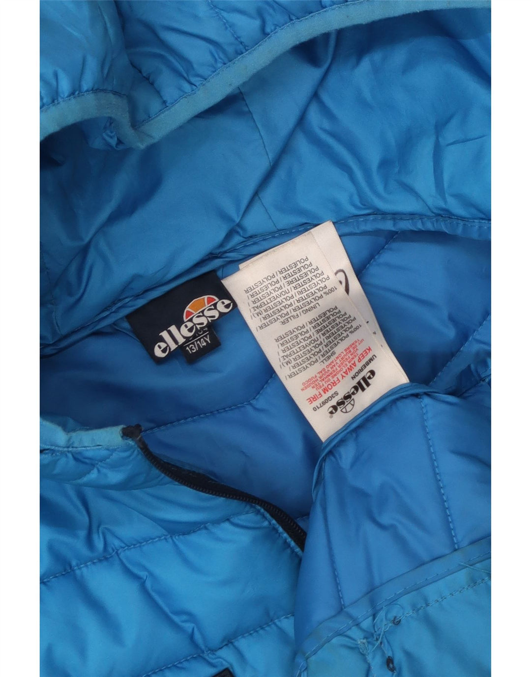 Ellesse Wattierte Jungenjacke mit Kapuze, 13–14 Jahre, blaues Colourblock-Polyester