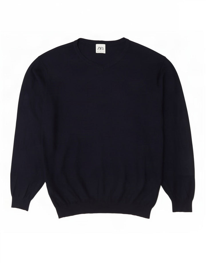 Zara Herren-Pullover mit V-Ausschnitt, Größe L, Marineblau