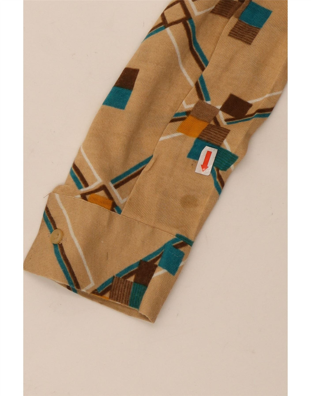 VINTAGE Damen Hemd UK 12 Medium Beige Geometrisch