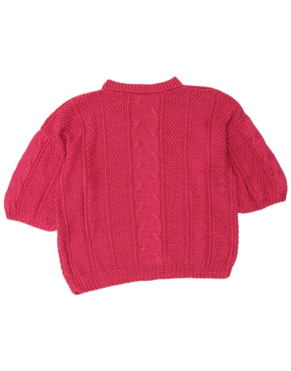 Vintage Damen Kurzarm Rollkragenpullover Pullover UK 16 Large Pink