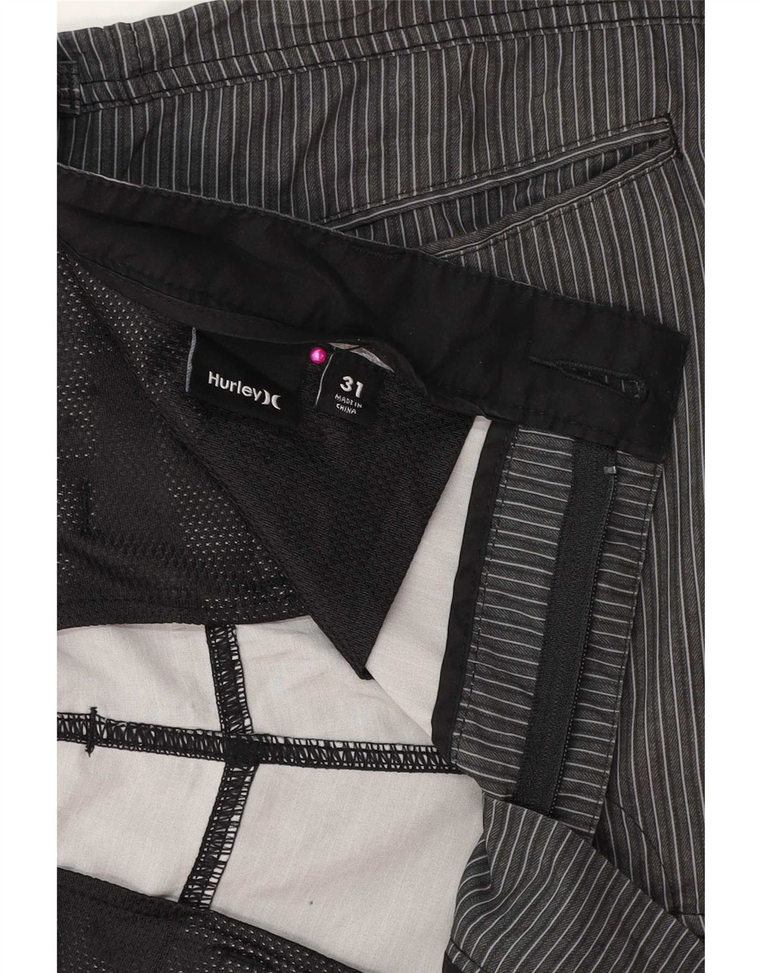 Hurley Herren Chinoshorts W31 Mittelgrau gestreiftes Polyester