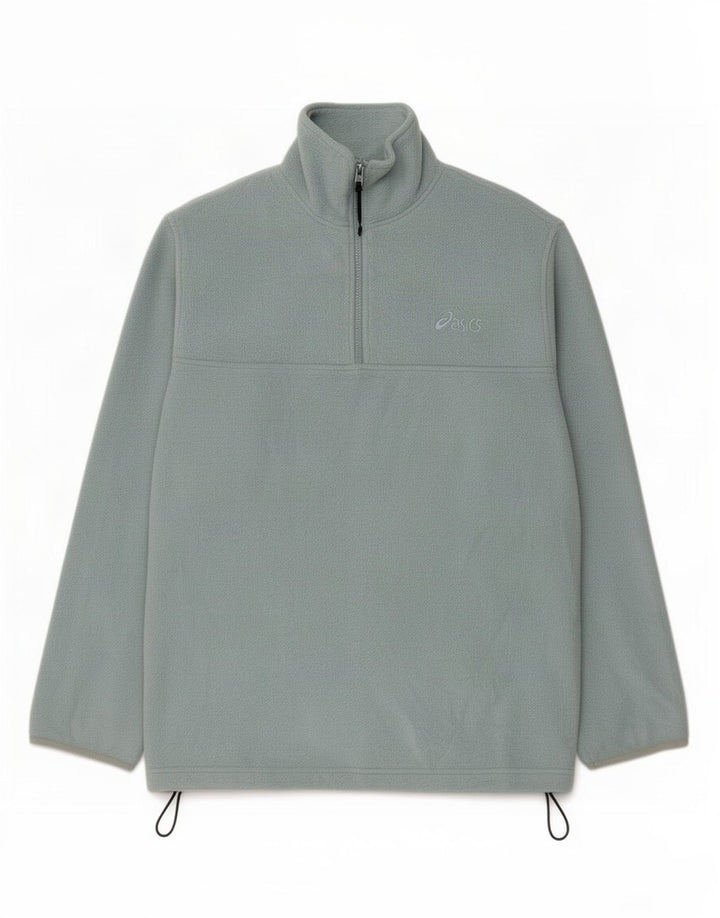 Asics Herren-Fleecepullover mit Reißverschluss am Hals, mittelblaues Polyester