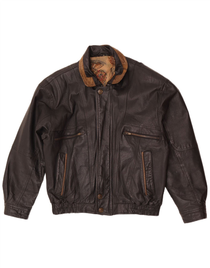 C&A Herren Bomber-Lederjacke EU 48 Mittelschwarz