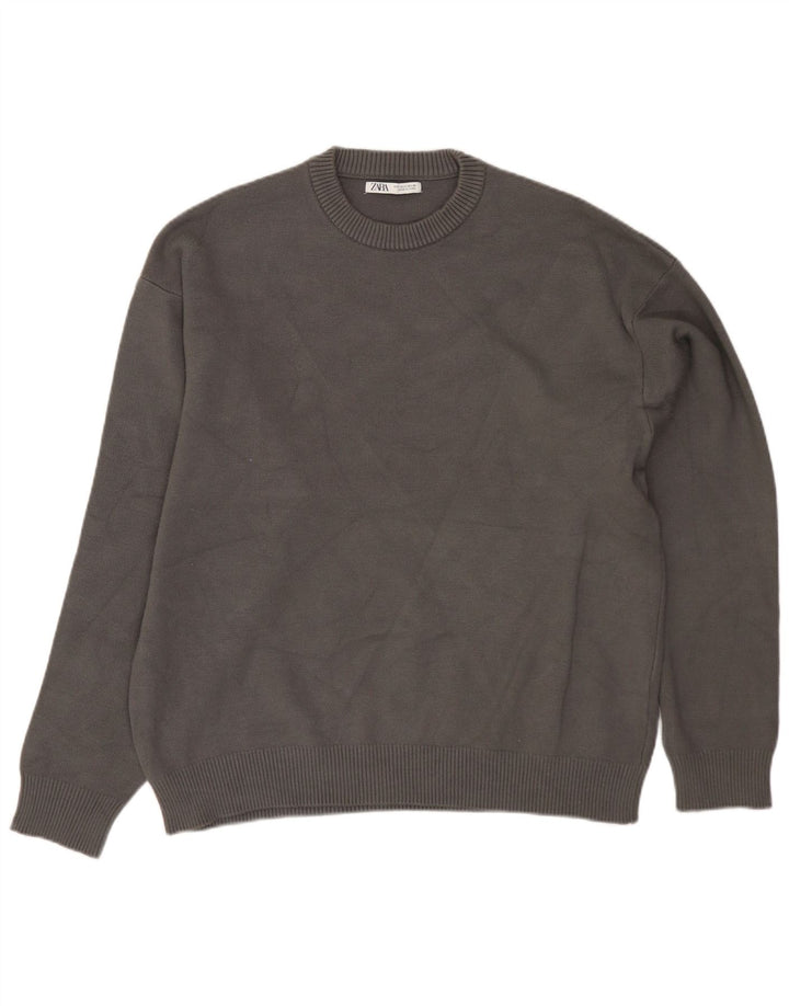 Zara Herren-Pullover mit Rundhalsausschnitt, Größe S, graue Viskose